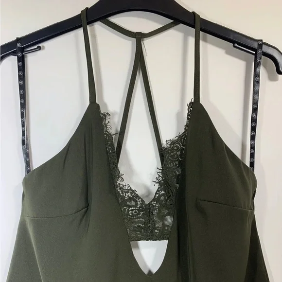 Missguided  Cami Top With  Lace Bralet Dark Green Khaki Strappy Sleeveless UK  8 - Picture 6 of 13